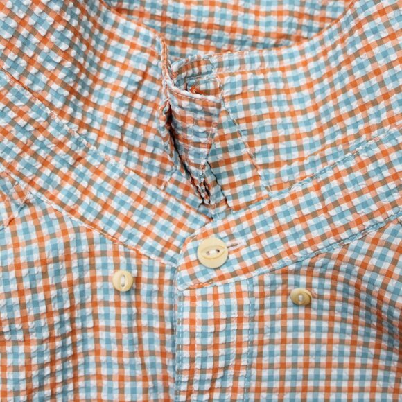 Orvis Seersucker Shirt Mens XL Orange/Blue Active Fit Poly/Nylon S/S Button Down - Picture 14 of 15